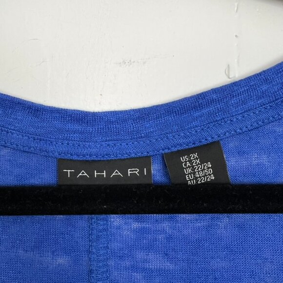 Tahari 100% Linen Short Sleeve Top V-Neck Cobalt Blue 2X - Picture 2 of 4